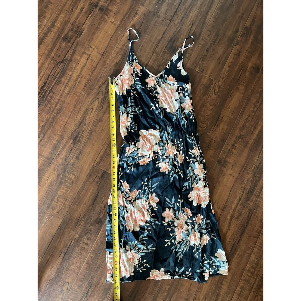 Billabong Black Floral Maxi Slip Dress with Side Slit Size Medium Rayon - Picture 6 of 7
